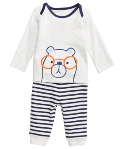 Shop First Impressions Baby Boys 2-pc. Bear-print Top & Leggings Set, Created For Macy's In Light Grey