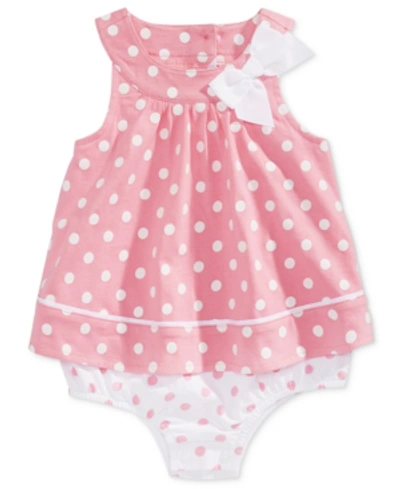 Shop First Impressions Baby Girls Dot-print Cotton Skirted Romper, Created For Macy's In Pink/white