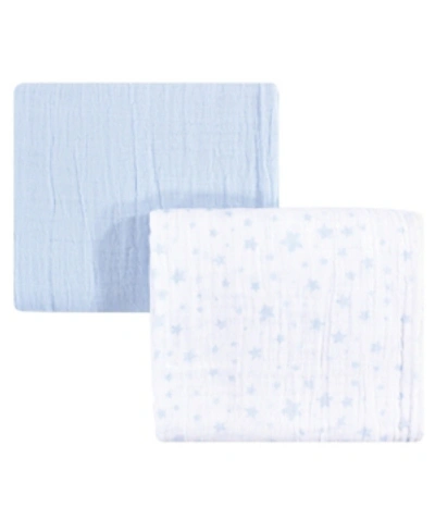 Shop Hudson Baby Muslin Swaddle Blanket, 2-pack, One Size In Blue Stars