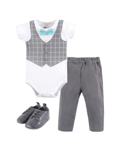 Shop Little Treasure Baby Boys Dressy Bodysuit, Pant And Shoe Set In Gray