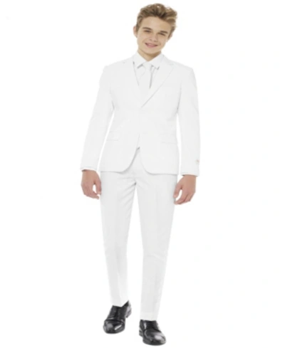 Opposuits Teen Boys White Knight Slim Fit Solid Suit Including Blazer, Pants And Clip-on-tie In White