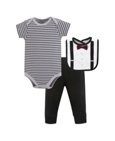 Shop Little Treasure Baby Bodysuit, Pant And Bib, 3 Piece Set In Gray