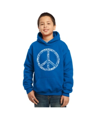 Shop La Pop Art Boy's Word Art Hoodies - The Word Peace In 77 Languages In Blue
