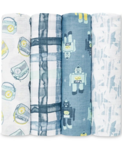Shop Aden By Aden + Anais Baby Boys 4-pack Retro Classic Cotton Swaddles In Blue