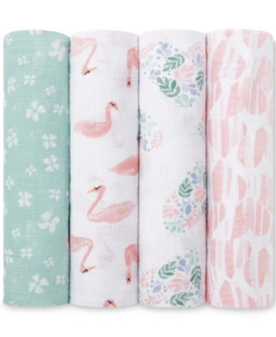 Shop Aden By Aden + Anais Baby Girls Printed Muslin Swaddles, Pack Of 4 In Multi