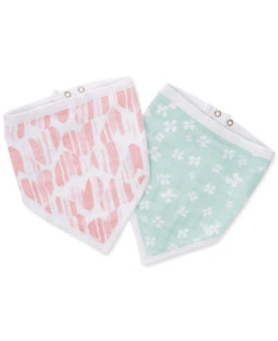 Shop Aden By Aden + Anais Baby Girls 2-pack Cotton Printed Bandana Bibs In Pink