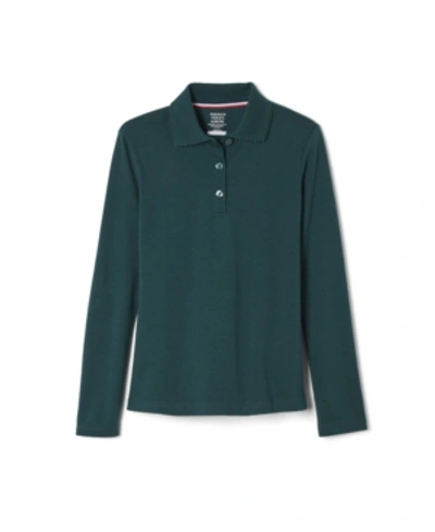 Shop French Toast Big Girls Long Sleeve Interlock Knit Polo With Picot Collar In Green