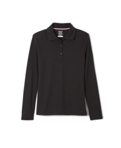 Shop French Toast Big Girls Long Sleeve Interlock Knit Polo With Picot Collar In Black