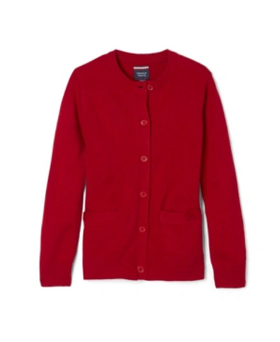 Shop French Toast Big Girls Anti-pill Crew Neck Cardigan Sweater In Red