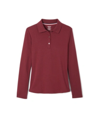 French Toast Little Girls Long Sleeve Interlock Knit Polo With Picot Collar In Burgundy