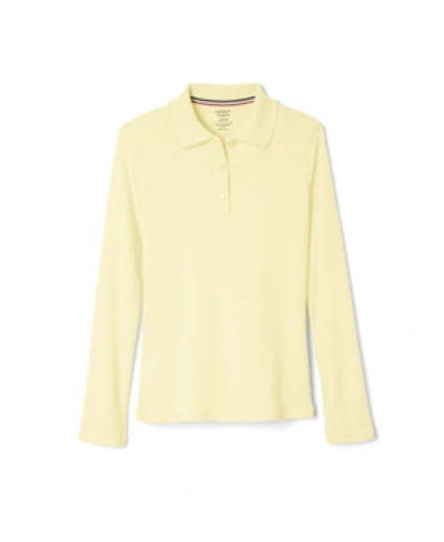 Shop French Toast Big Girls Long Sleeve Interlock Knit Polo With Picot Collar In Yellow