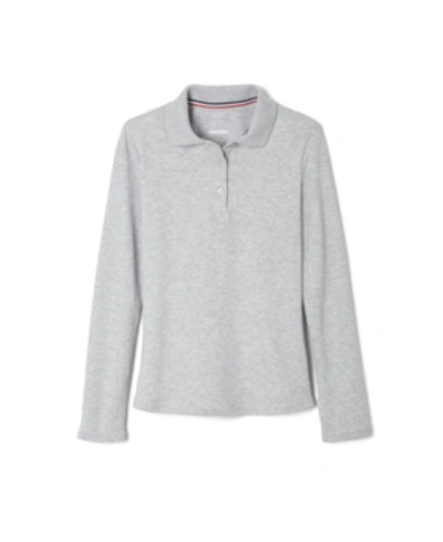 Shop French Toast Little Girls Uniform Long Sleeve Interlock Knit Polo With Picot Collar In Gray