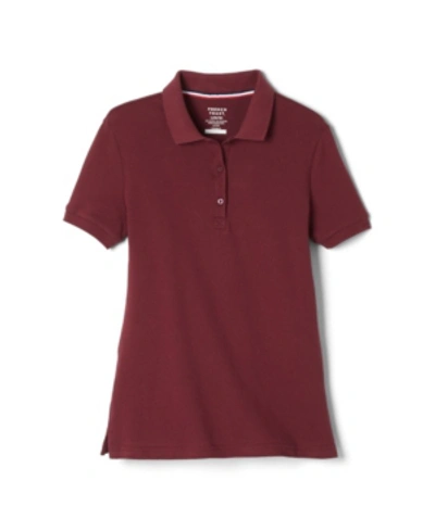 Shop French Toast Big Girls Short Sleeve Stretch Pique Polo Shirt In Burgundy