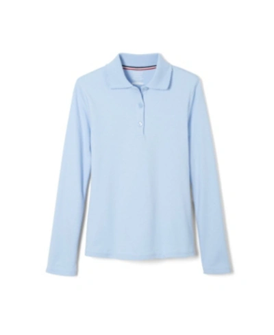 Shop French Toast Big Girls Long Sleeve Interlock Knit Polo With Picot Collar In Blue