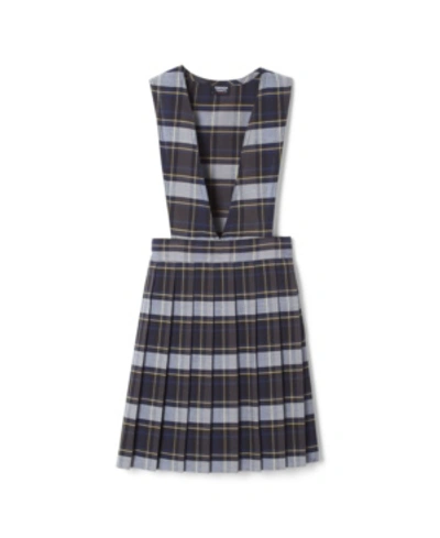 Shop French Toast Plus Girls V-neck Pleated Plaid Jumper In Blue Plaid