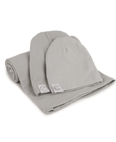 Shop Ely's & Co. Jersey Cotton Swaddle Blankets With Baby Hat In Gray
