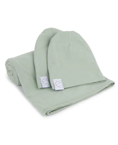 Shop Ely's & Co. Jersey Cotton Swaddle Blankets With Baby Hat In Sage