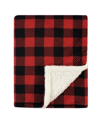 Shop Hudson Baby Baby Girls And Boys Buffalo Print Mink Blanket With Sherpa Backing In Red
