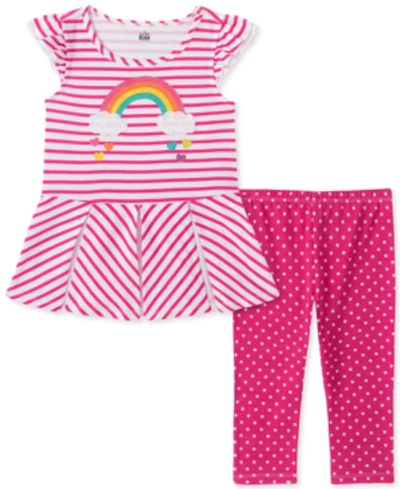Shop Kids Headquarters Baby Girls Striped Tunic Dot Print Legging Set In Pink