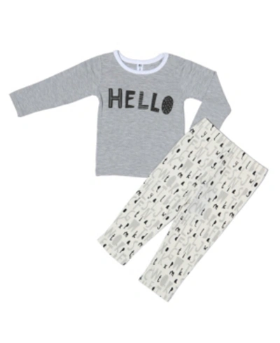 Shop Earth Baby Outfitters Toddler Boys And Girls Bamboo Long Sleeve 2 Piece Hello Pajamas Set In Gray