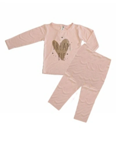 Shop Earth Baby Outfitters Toddler Girls Viscose From Bamboo Long Sleeve 2 Piece Golden Dream Big Pajamas Set In Pink