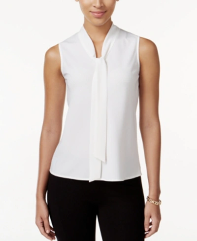 Shop Kasper Petite Tie-neck Blouse In White