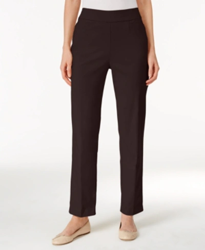 Shop Alfred Dunner Petite Classics Tummy-control Pull-on Straight-leg Pants, Petite & Petite Short In Brown