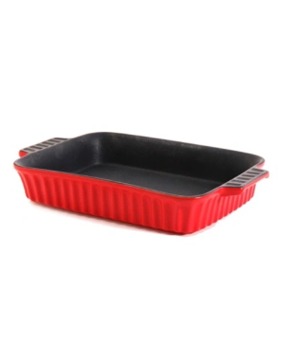 Shop Gibson Denhoff 10" Non-stick Ribbed Casserole In Red