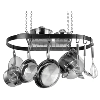 Range Kleen Black Enamel Oval Ceiling Pot Rack In Black