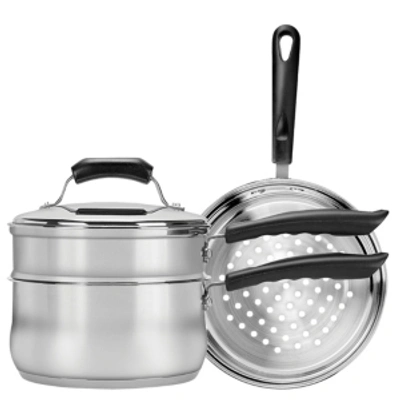 Range Kleen 3qt Stainless Steel Covered Double Boiler And Steamer Set In Stainless Steel