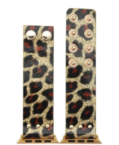 Shop Nimitec Glossy Leopard Snap Button Apple Watch Band In Gold-tone