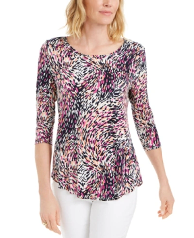 Shop Jm Collection Petite Printed Shirttail-hem Top, Created For Macy's In Pink Dahlia Whirl