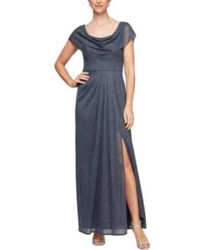 Shop Alex Evenings Petite Cowlneck Glitter Gown In Smoke Grey