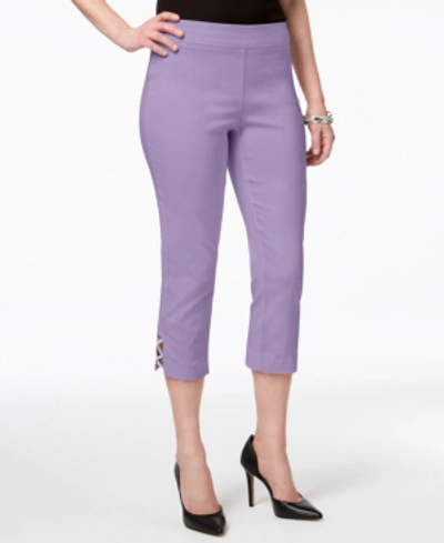 Shop Jm Collection Petite Embellished Lattice Capri Pants, Created For Macy's In Purple Meadow