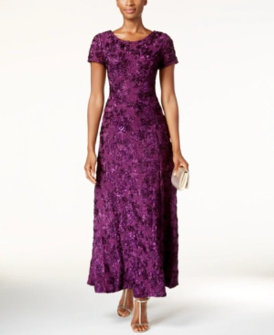 Shop Alex Evenings Petite Rosette Lace A-line Gown In Eggplant Purple