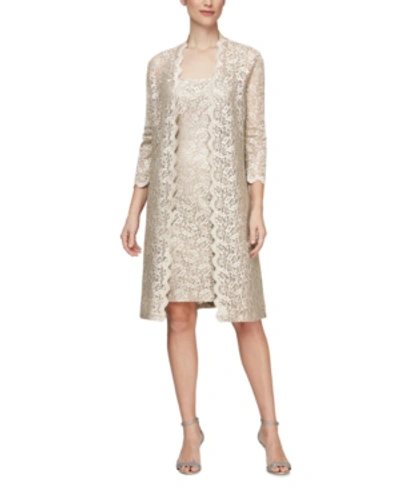 Shop Alex Evenings Petite Lace Jacket Dress In Taupe