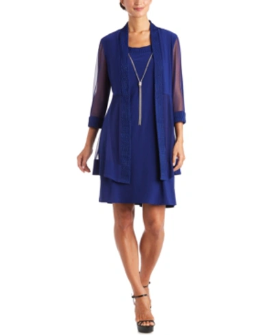 R & M Richards Petites Womens Glitter Jersey Sheath Dress In Royal