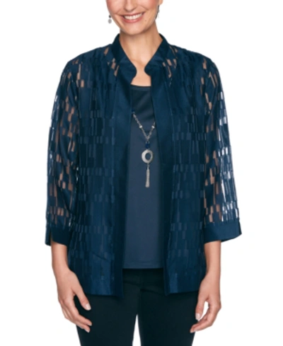 Shop Alfred Dunner Petite Layered-look Necklace Top In Navy