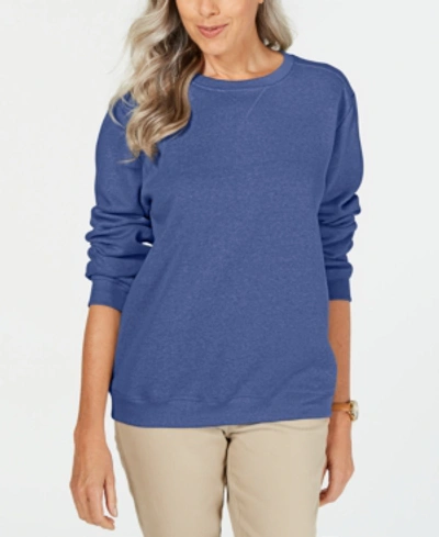 Shop Karen Scott Petite Fleece Crewneck Sweatshirt, Created For Macy's In Heather Indigo