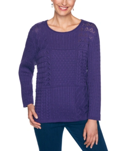 Shop Alfred Dunner Petite Mixed-knit Sweater In Grape