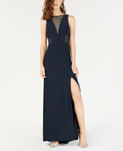 Shop Morgan & Company Juniors' Sleeveless Illusion A-line Dress In Navy