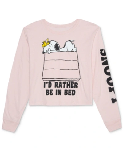 Shop Peanuts Juniors' Lazy Snoopy Long-sleeve T-shirt In Pink