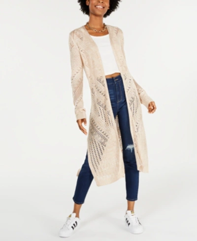 Hooked Up By Iot Juniors' Pointelle Open-front Duster Cardigan In Natural  Marl | ModeSens