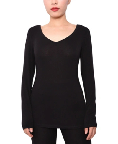 Shop Aveto Juniors' V-neck Long-sleeved Top In Black