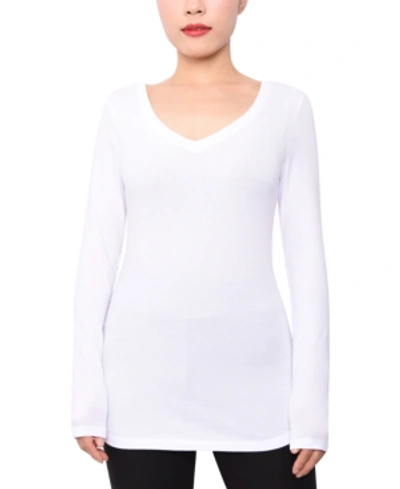 Shop Aveto Juniors' V-neck Long-sleeved Top In White