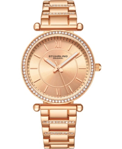 Shop Stuhrling Original Women's Crystal Studded Rose Case And Bracelet, Silver Dial 36mm Watch In Blush