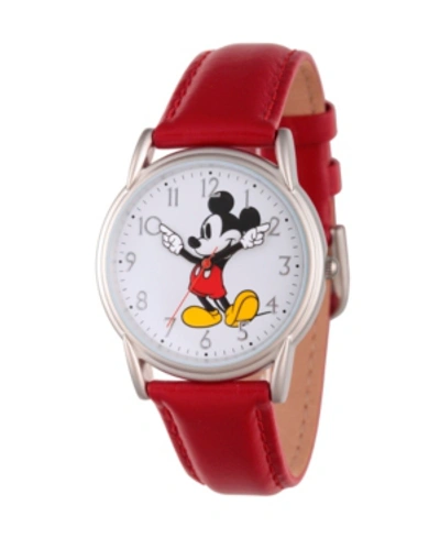 Shop Ewatchfactory Disney Mickey Mouse Women's Silver Cardiff Alloy Watch In Red