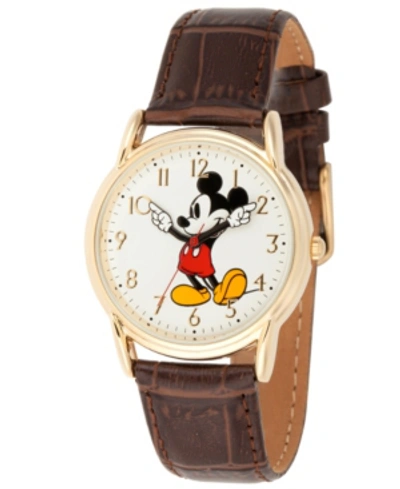 Shop Ewatchfactory Disney Mickey Mouse Men's Gold Cardiff Alloy Watch In Brown