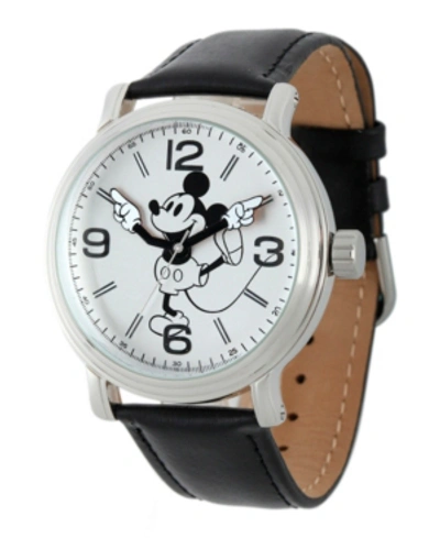 Shop Ewatchfactory Disney Mickey Mouse Men's Shiny Silver Vintage Alloy Watch In Black