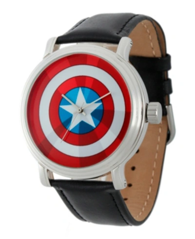 Shop Ewatchfactory Marvel Captain America Men's Vintage Silver Shiny Alloy Watch In Black